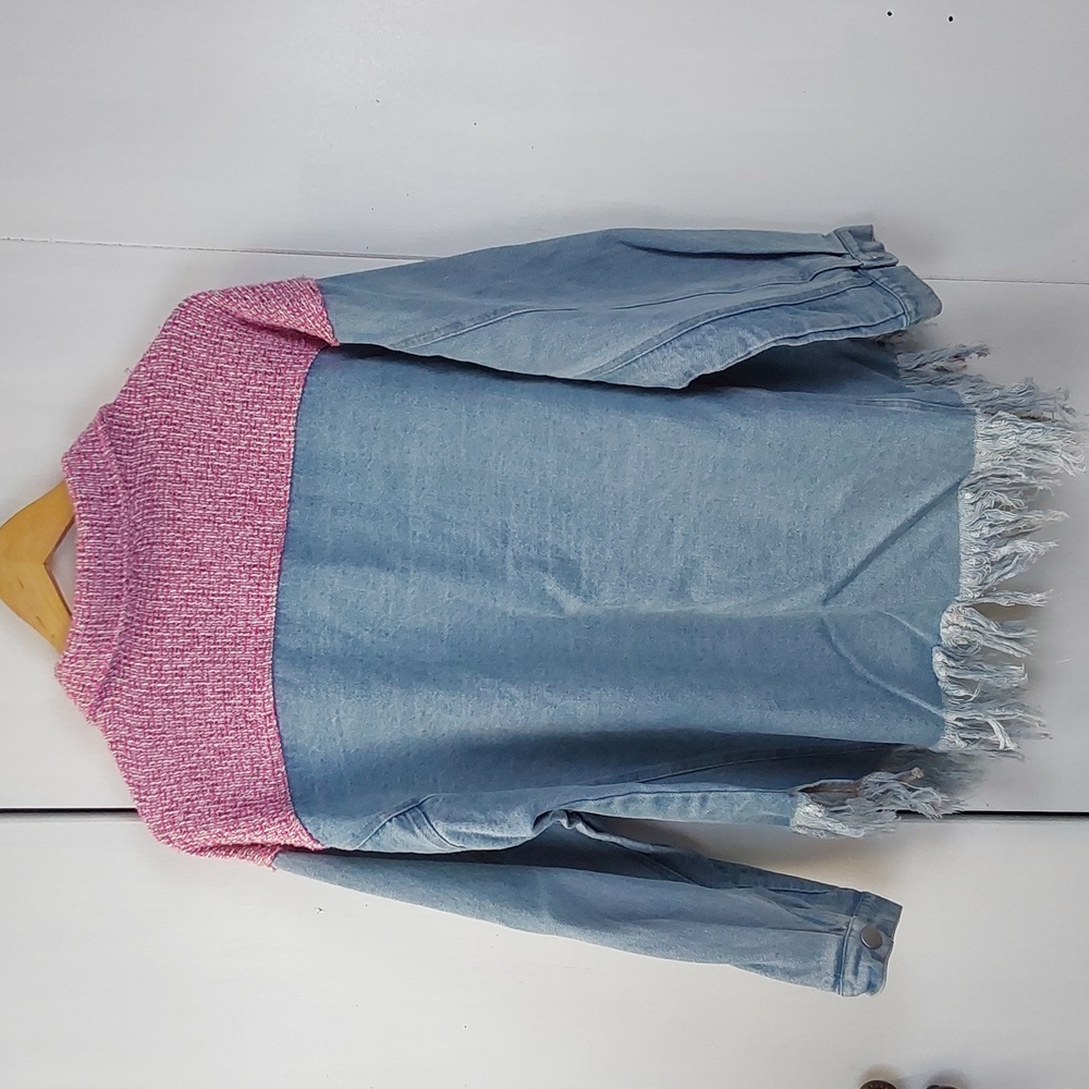 Umgee| Womens Denim Blue/ Pink Shaket Jacket Fringe Western Cowgirl Sz. XL - Picture 6 of 8